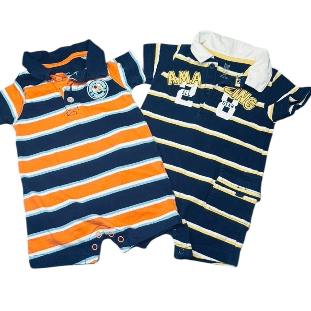 👶 Baby Boys Striped Polo Romper Lot (2-Pack) – Size 3 Months 👕
